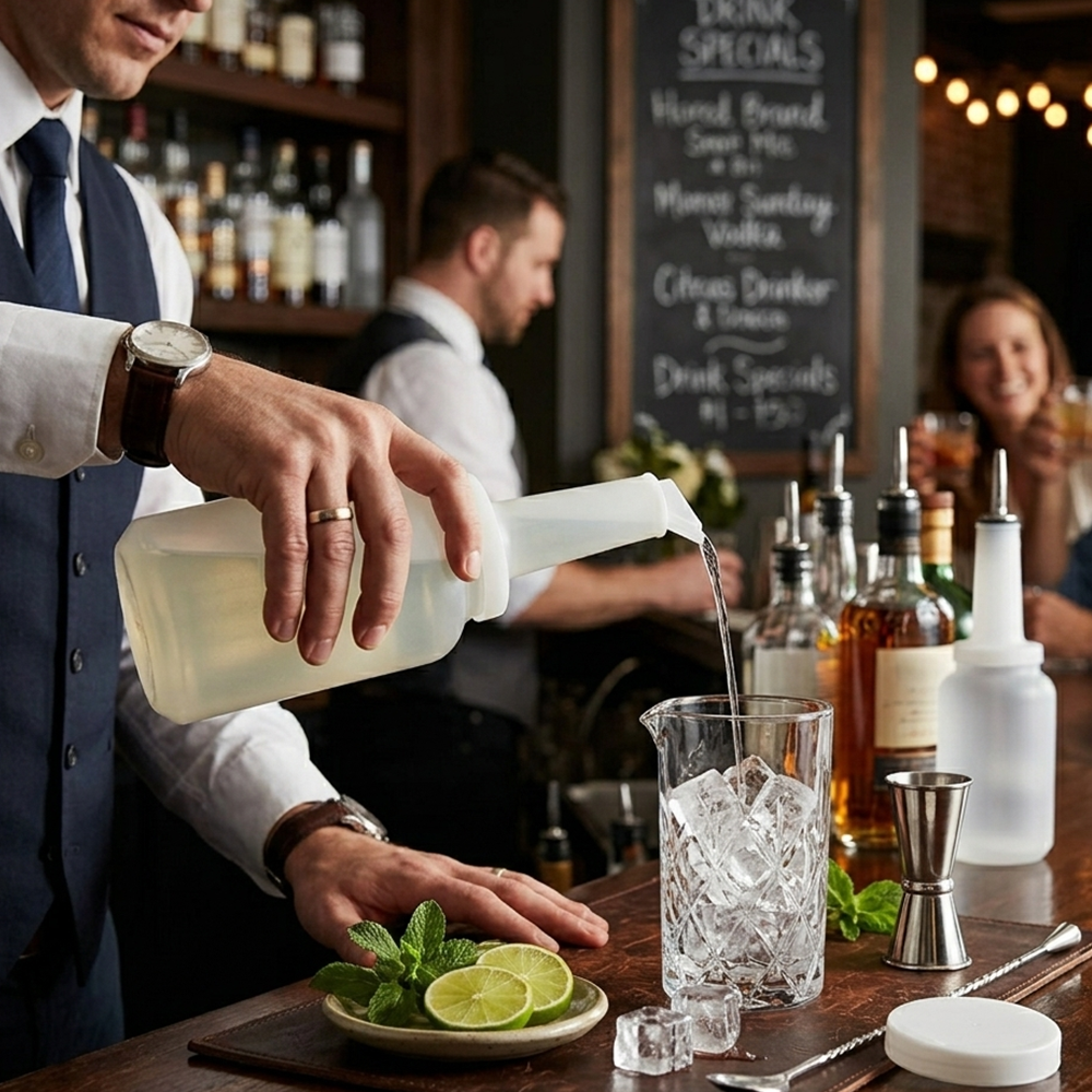 Botella para Bar 1 Litro con Tapa Blanca para Bebidas y Jarabes | Kinso Home